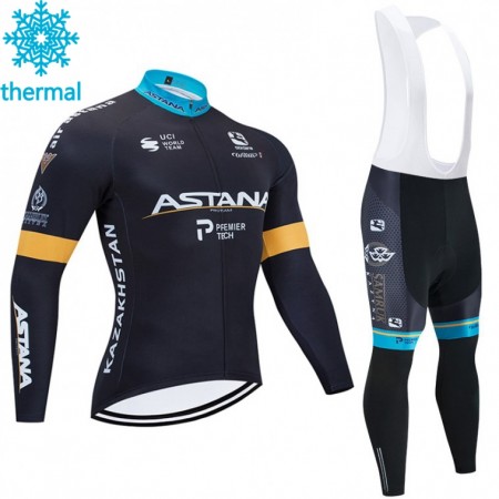 Tenue Maillot M/L + Collant à Bretelles 2020 Astana Pro Team Hiver Thermal Fleece N002